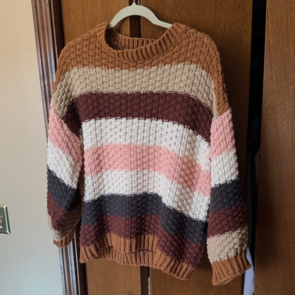 BiBi Cozy Striped Sweater in Brown, Pink, and Cream